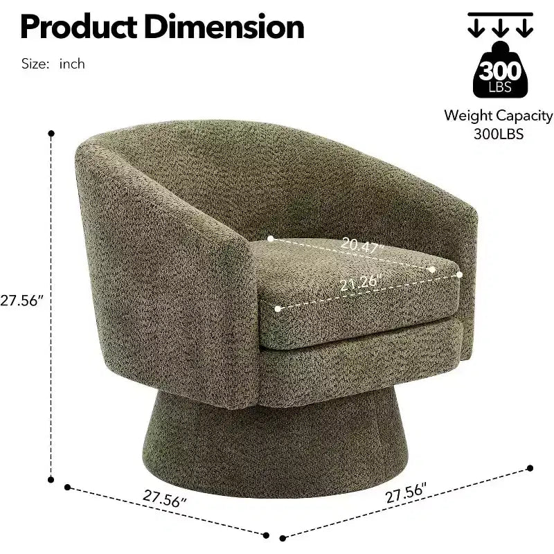 Fauteuil de salon pivotant à 360°, revêtement en chenille peluche, base en bois avec pouf, réglable (Beige/Gris/Vert/Rose) pour salon et chambre à coucher