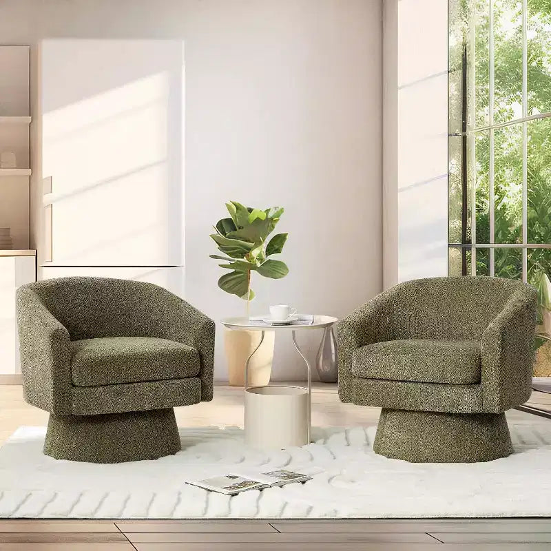 Fauteuil de salon pivotant à 360°, revêtement en chenille peluche, base en bois avec pouf, réglable (Beige/Gris/Vert/Rose) pour salon et chambre à coucher