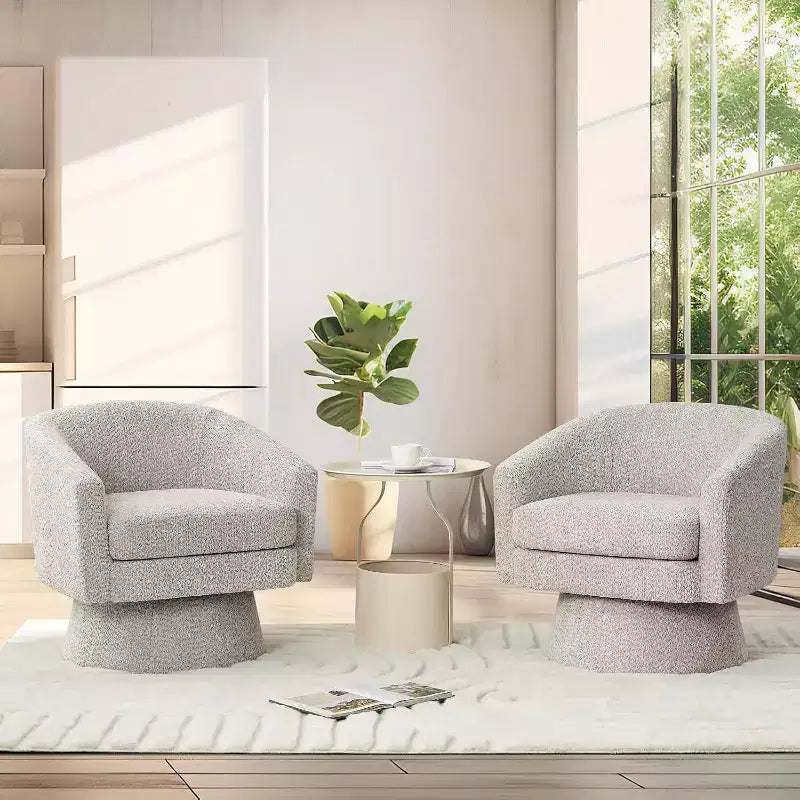 Fauteuil de salon pivotant à 360°, revêtement en chenille peluche, base en bois avec pouf, réglable (Beige/Gris/Vert/Rose) pour salon et chambre à coucher