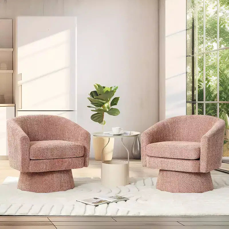 Fauteuil de salon pivotant à 360°, revêtement en chenille peluche, base en bois avec pouf, réglable (Beige/Gris/Vert/Rose) pour salon et chambre à coucher