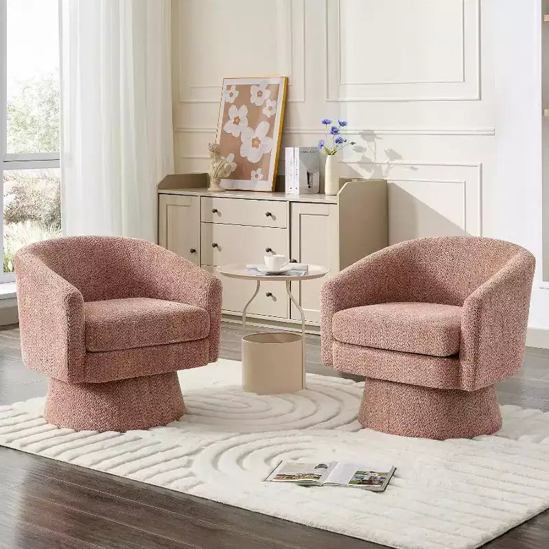Fauteuil de salon pivotant à 360°, revêtement en chenille peluche, base en bois avec pouf, réglable (Beige/Gris/Vert/Rose) pour salon et chambre à coucher