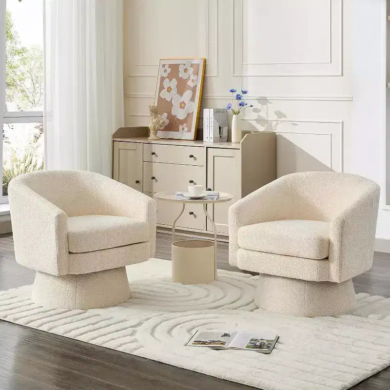 Fauteuil de salon pivotant à 360°, revêtement en chenille peluche, base en bois avec pouf, réglable (Beige/Gris/Vert/Rose) pour salon et chambre à coucher
