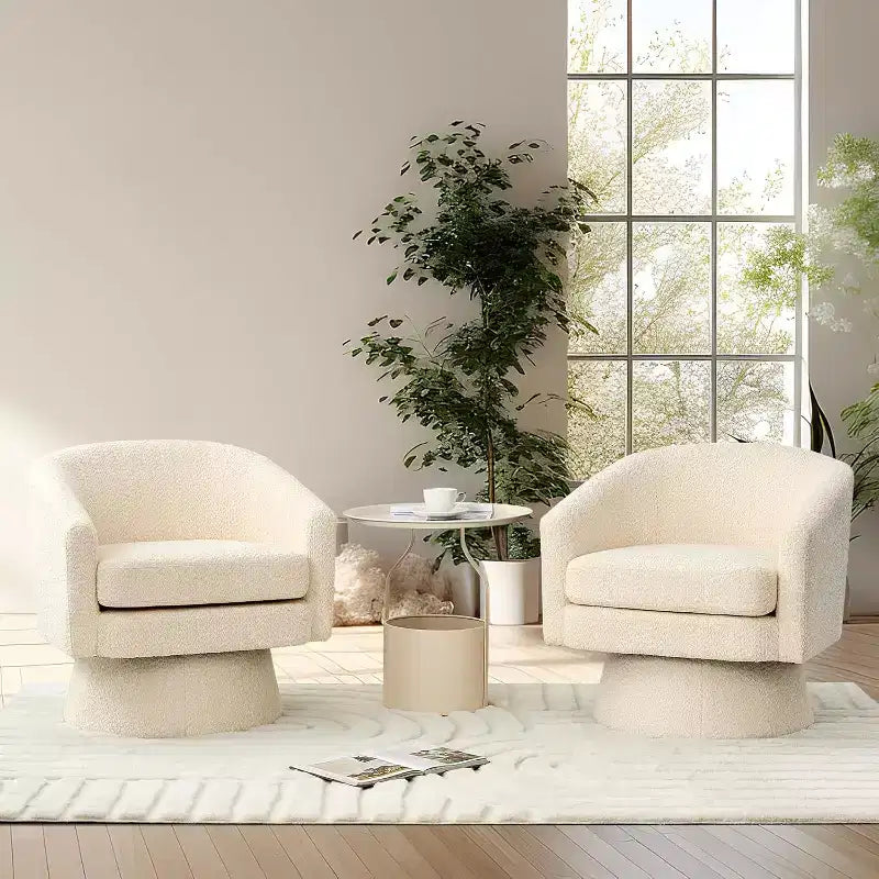 Fauteuil de salon pivotant à 360°, revêtement en chenille peluche, base en bois avec pouf, réglable (Beige/Gris/Vert/Rose) pour salon et chambre à coucher