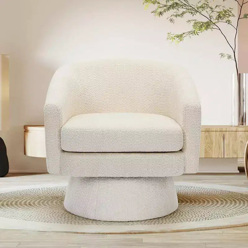 360 Swivel Lounge Chair  Plush Chenille Upholstery, Wooden Base with Ottoman, Adjustable (Beige/Grey/Green/Pink) for Living Room & Bedroom