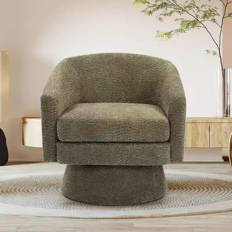 Fauteuil de salon pivotant à 360°, revêtement en chenille peluche, base en bois avec pouf, réglable (Beige/Gris/Vert/Rose) pour salon et chambre à coucher
