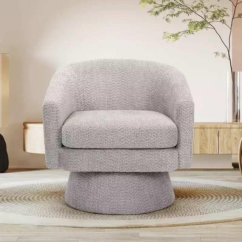 Fauteuil de salon pivotant à 360°, revêtement en chenille peluche, base en bois avec pouf, réglable (Beige/Gris/Vert/Rose) pour salon et chambre à coucher