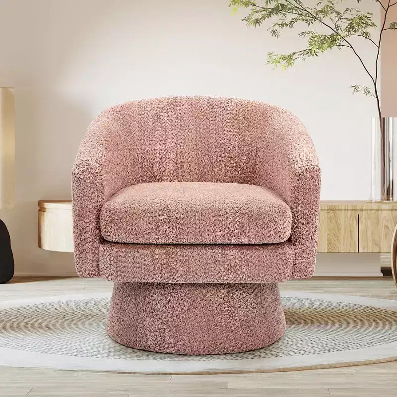 Fauteuil de salon pivotant à 360°, revêtement en chenille peluche, base en bois avec pouf, réglable (Beige/Gris/Vert/Rose) pour salon et chambre à coucher