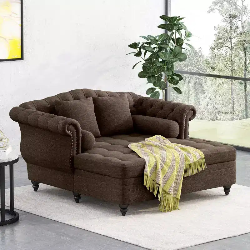 Canapé double avec méridienne capitonné vintage Christopher Knight Home Brynn 62