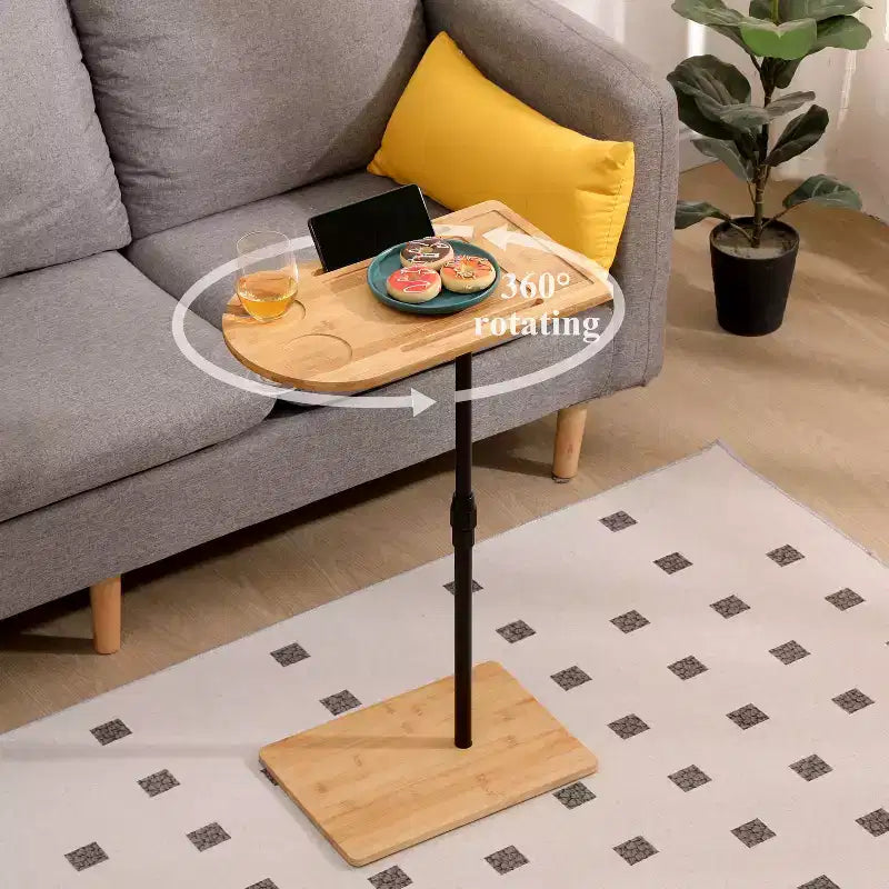 Table basse rectangulaire/ovale, plateau de canapé en bambou à hauteur réglable avec fentes pour salon, appartement