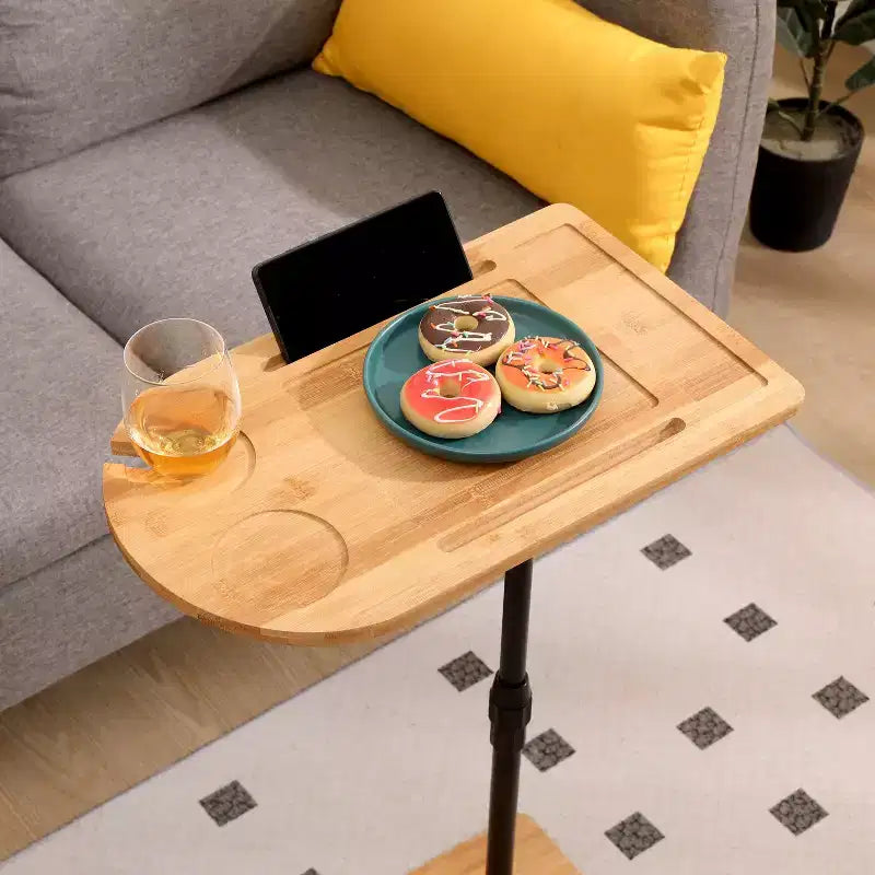 Table basse rectangulaire/ovale, plateau de canapé en bambou à hauteur réglable avec fentes pour salon, appartement