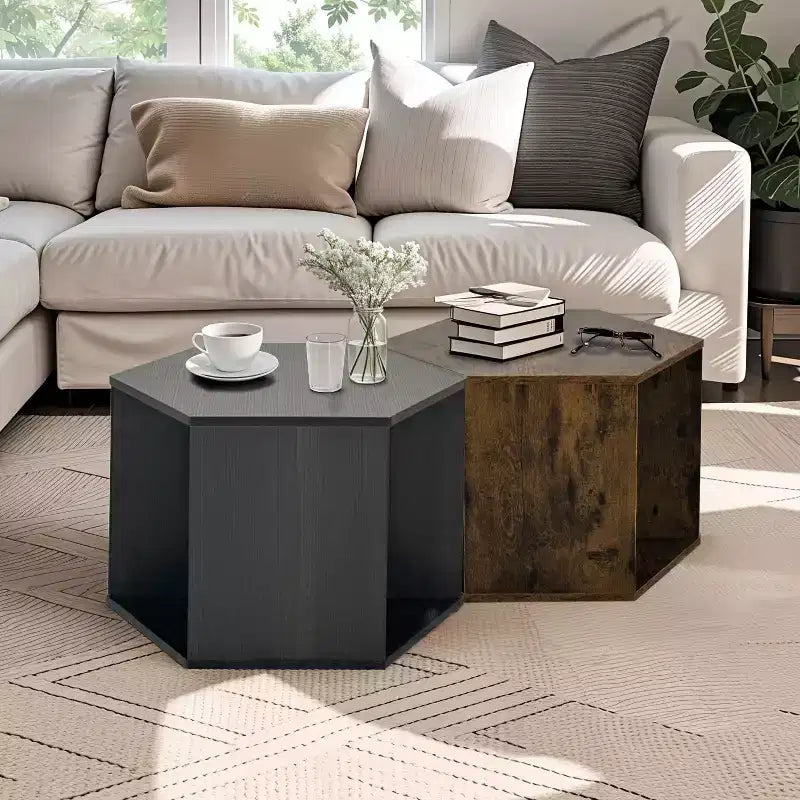Table Basse Hexagonale Empilable Okak 23.6 avec Rangement Ouvert, Table d'Appoint Multifonctionnelle pour Salon, Chambre à Coucher, Bureau à Domicile