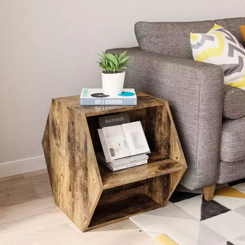Table Basse Hexagonale Empilable Okak 23.6 avec Rangement Ouvert, Table d'Appoint Multifonctionnelle pour Salon, Chambre à Coucher, Bureau à Domicile