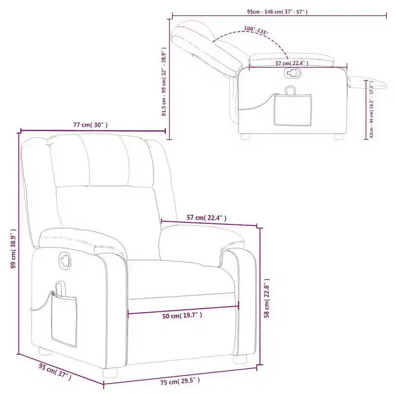 Fauteuil inclinable de massage pour salon, 6 points de vibration réglables, tissu noir