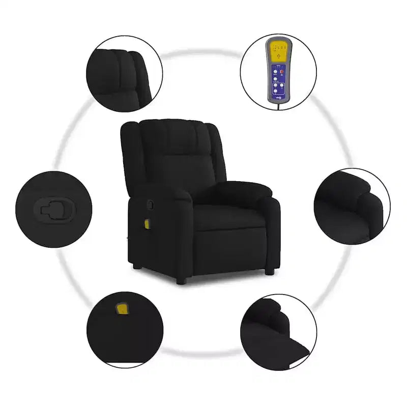 Fauteuil inclinable de massage pour salon, 6 points de vibration réglables, tissu noir