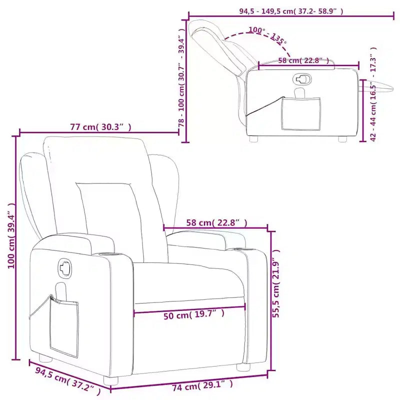 Fauteuil inclinable de massage en tissu noir-Inclinaison manuelle-Massage par vibration-Assise rembourrée-Porte-gobelets