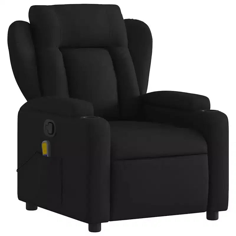 Fauteuil inclinable de massage en tissu noir-Inclinaison manuelle-Massage par vibration-Assise rembourrée-Porte-gobelets