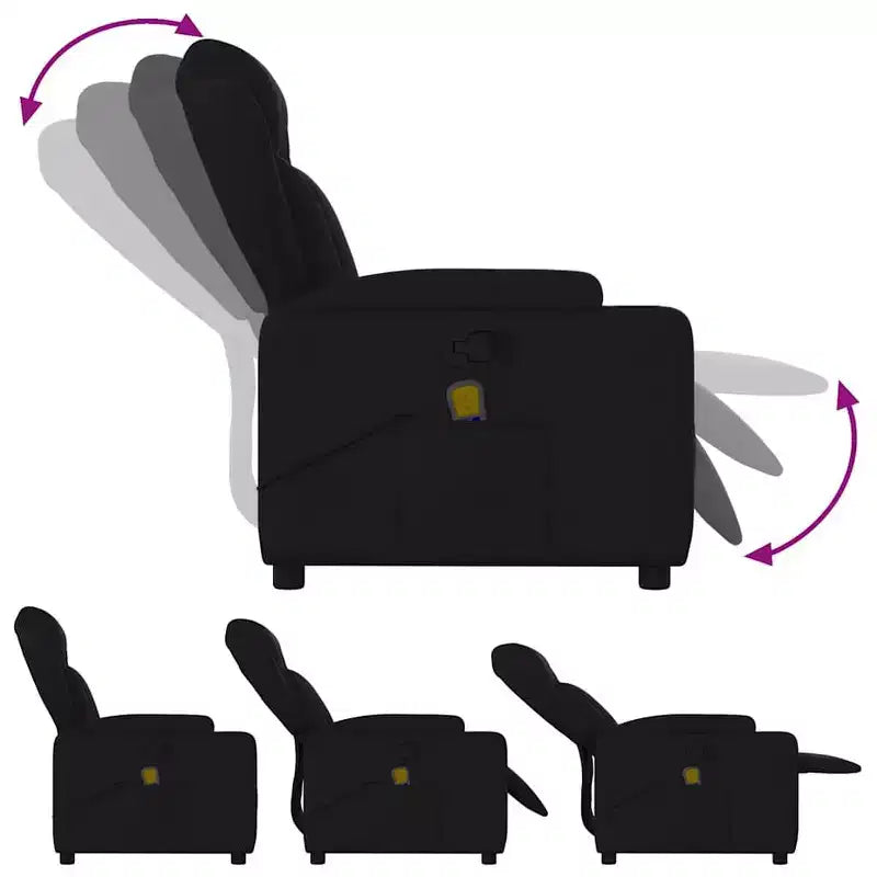Fauteuil inclinable de massage en tissu noir-Inclinaison manuelle-Massage par vibration-Assise rembourrée-Porte-gobelets