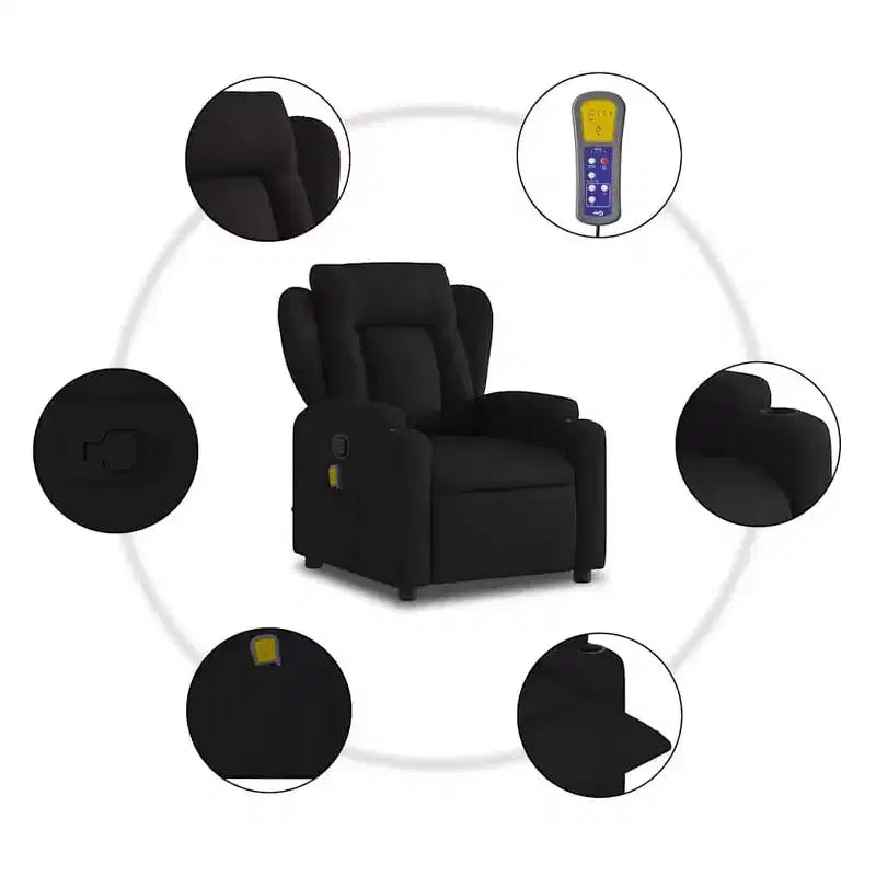 Fauteuil inclinable de massage en tissu noir-Inclinaison manuelle-Massage par vibration-Assise rembourrée-Porte-gobelets