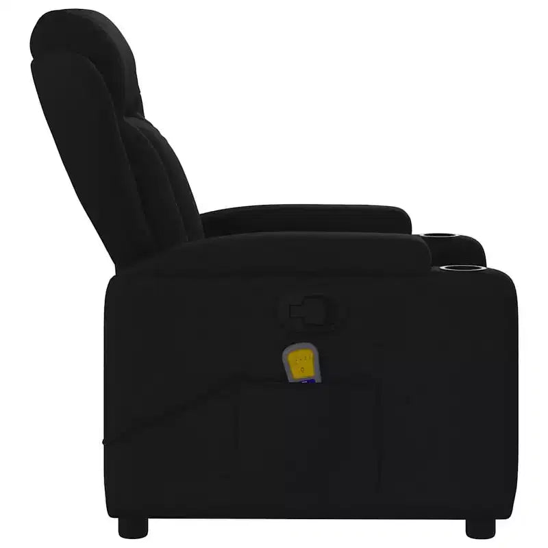 Fauteuil inclinable de massage en tissu noir-Inclinaison manuelle-Massage par vibration-Assise rembourrée-Porte-gobelets