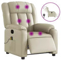 vidaXL Electric Massage Recliner Chair - Cream Faux Leather Armchair with Motorized Reclining, Vibration Massage, Side Pocket for Living Room