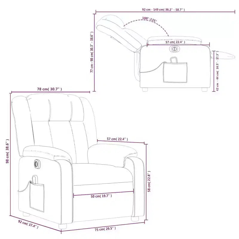 Fauteuil inclinable de massage électrique - Fauteuil en similicuir crème avec inclinaison motorisée, massage vibrant, poche latérale pour salon