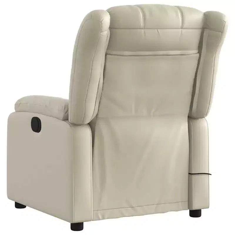 Fauteuil inclinable de massage électrique - Fauteuil en similicuir crème avec inclinaison motorisée, massage vibrant, poche latérale pour salon
