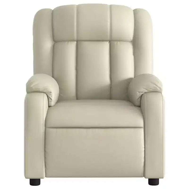 Fauteuil inclinable de massage électrique - Fauteuil en similicuir crème avec inclinaison motorisée, massage vibrant, poche latérale pour salon