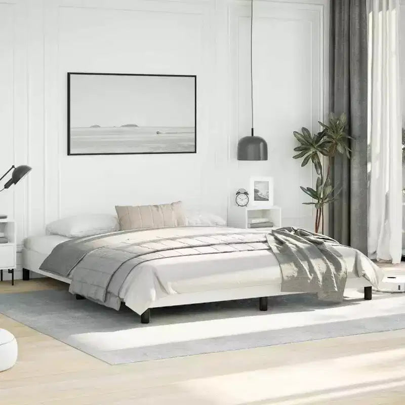 Cadre de lit California King, cadre de lit plateforme rembourré en similicuir, blanc, sans matelas
