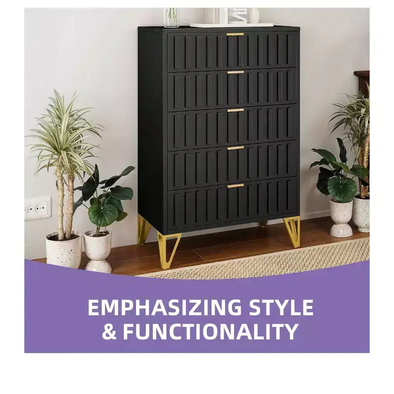 Meuble de rangement en métal à 5 tiroirs, commodes pour chambre à coucher, salon, organisateur, salon, entrée, couloir, noir