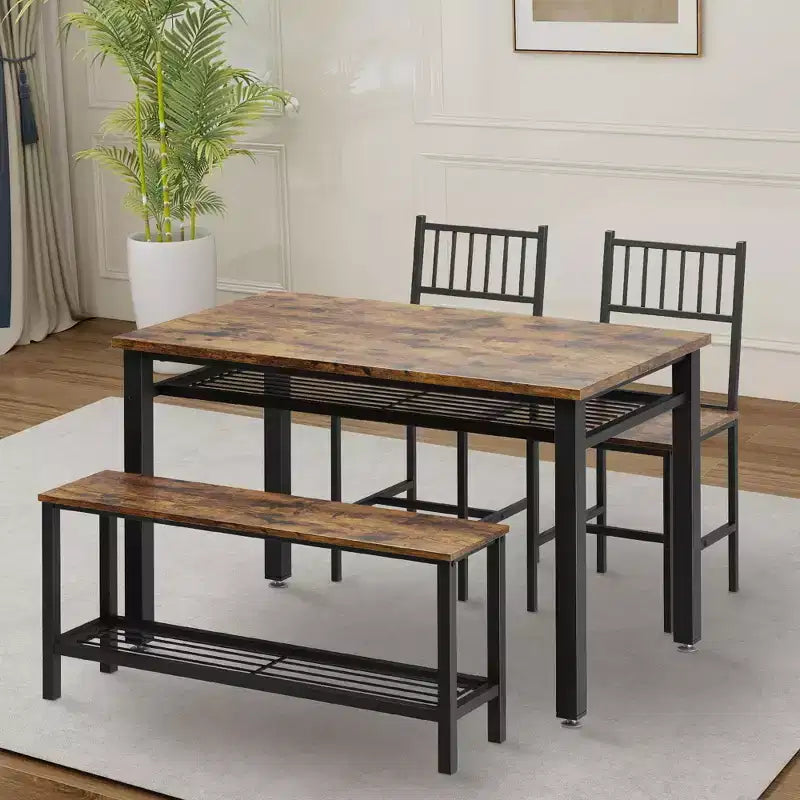 Ensemble Table de Cuisine Fermière pour 4 avec Banc de Rangement, Ensemble Table et Chaises pour Cuisine Salle à Manger Appartement