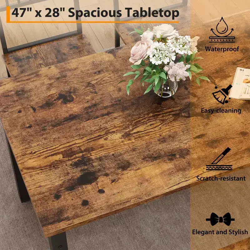 Ensemble Table de Cuisine Fermière pour 4 avec Banc de Rangement, Ensemble Table et Chaises pour Cuisine Salle à Manger Appartement