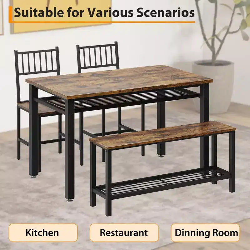 Ensemble Table de Cuisine Fermière pour 4 avec Banc de Rangement, Ensemble Table et Chaises pour Cuisine Salle à Manger Appartement