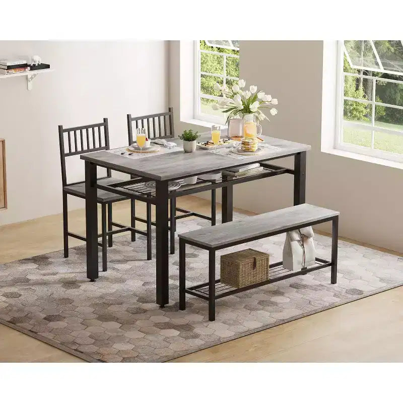 Ensemble Table de Cuisine Fermière pour 4 avec Banc de Rangement, Ensemble Table et Chaises pour Cuisine Salle à Manger Appartement