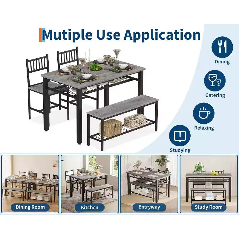 Ensemble Table de Cuisine Fermière pour 4 avec Banc de Rangement, Ensemble Table et Chaises pour Cuisine Salle à Manger Appartement