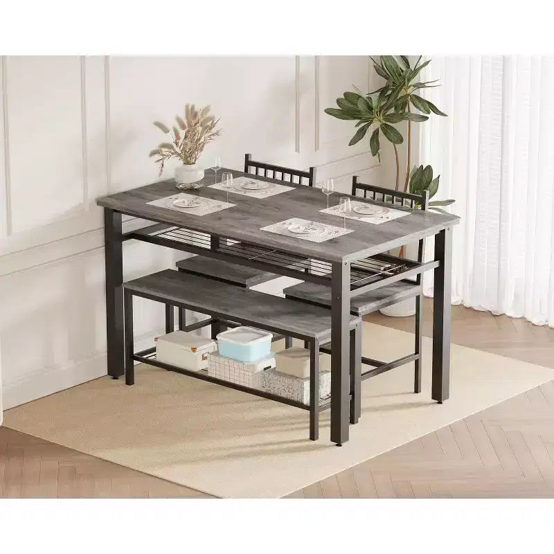 Ensemble Table de Cuisine Fermière pour 4 avec Banc de Rangement, Ensemble Table et Chaises pour Cuisine Salle à Manger Appartement