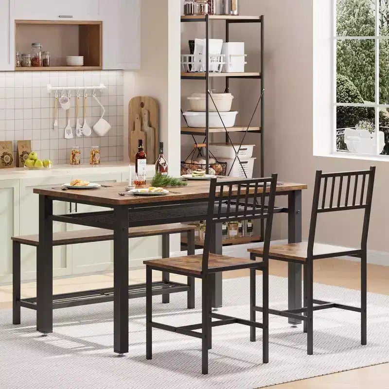 Ensemble Table de Cuisine Fermière pour 4 avec Banc de Rangement, Ensemble Table et Chaises pour Cuisine Salle à Manger Appartement