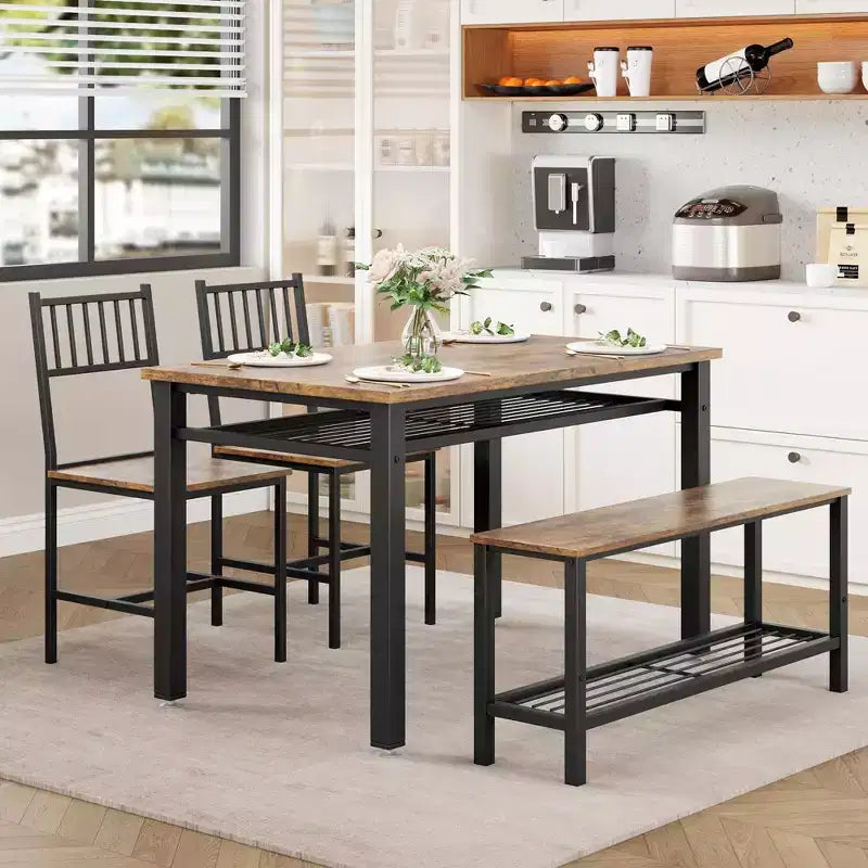 Ensemble Table de Cuisine Fermière pour 4 avec Banc de Rangement, Ensemble Table et Chaises pour Cuisine Salle à Manger Appartement