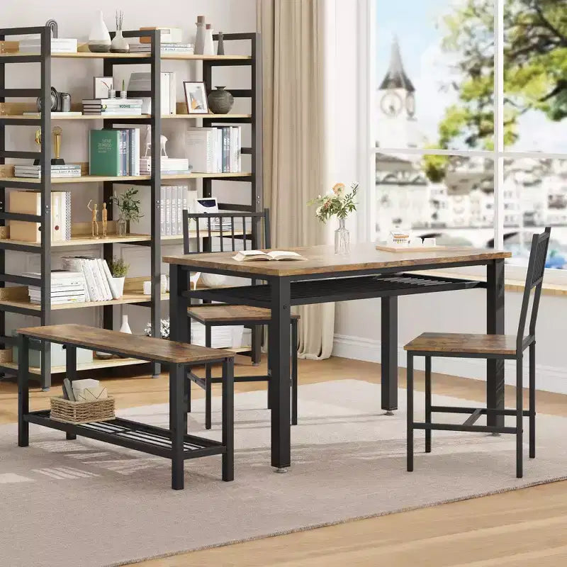 Ensemble Table de Cuisine Fermière pour 4 avec Banc de Rangement, Ensemble Table et Chaises pour Cuisine Salle à Manger Appartement