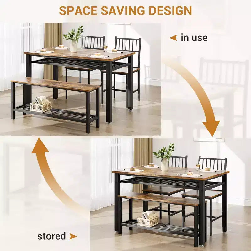 Ensemble Table de Cuisine Fermière pour 4 avec Banc de Rangement, Ensemble Table et Chaises pour Cuisine Salle à Manger Appartement
