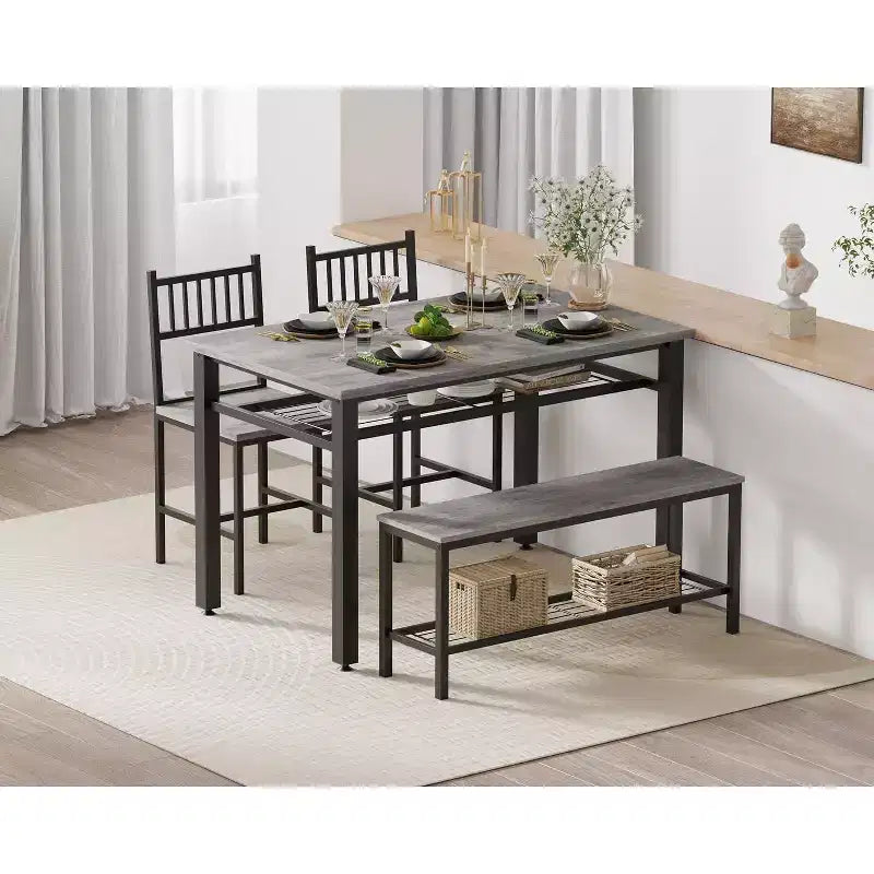Ensemble Table de Cuisine Fermière pour 4 avec Banc de Rangement, Ensemble Table et Chaises pour Cuisine Salle à Manger Appartement