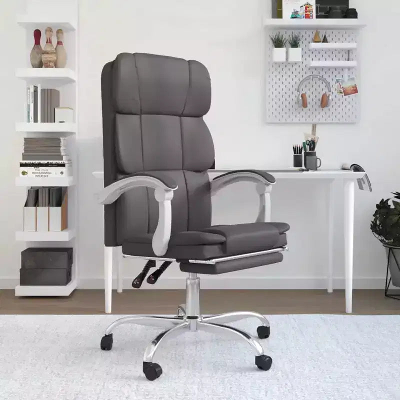Chaise de bureau en similicuir réglable en hauteur, chaise d'ordinateur ergonomique à dossier haut avec support lombaire et repose-pieds pour la maison et le bureau