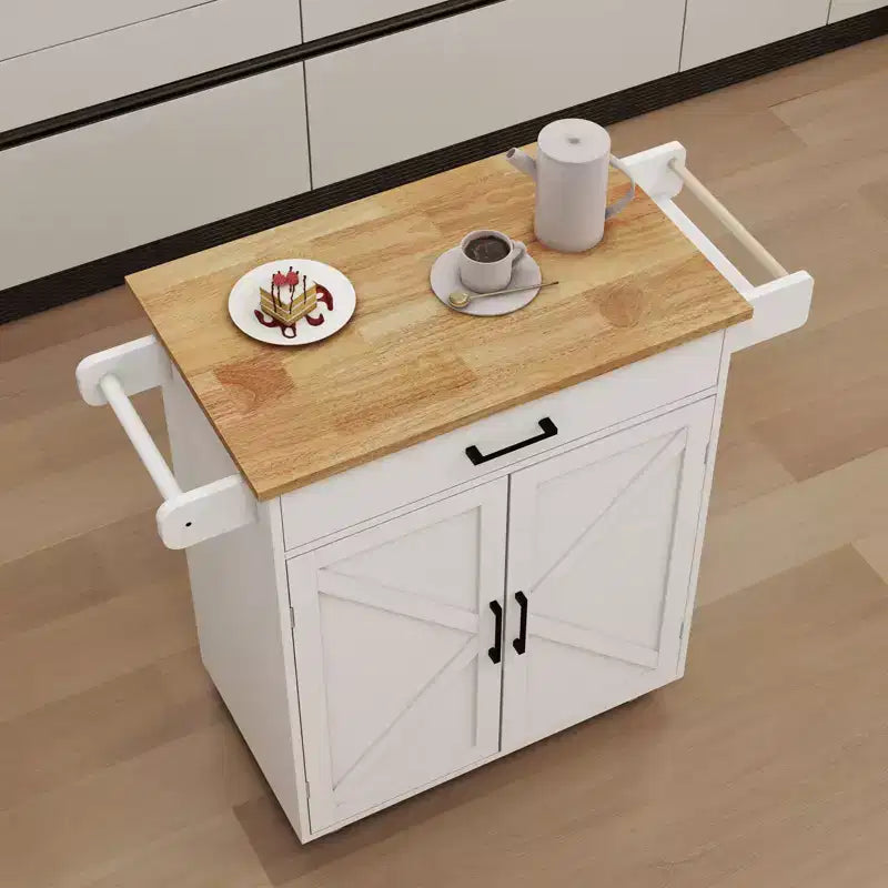 Desserte de cuisine roulante avec plateau en bois, tiroir, placard et porte-serviettes, îlot mobile pour la cuisine, le garage ou le bureau