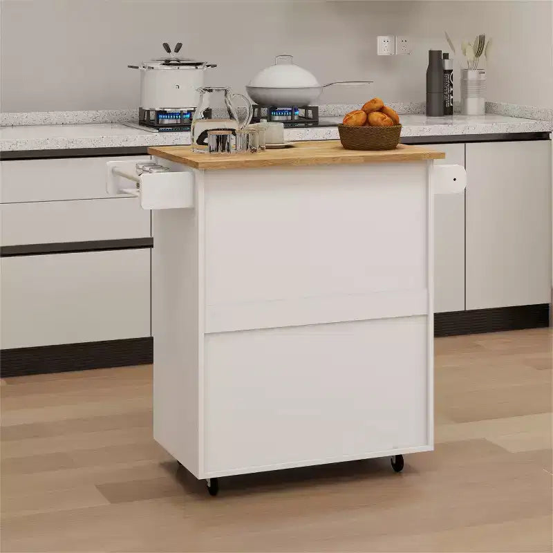 Desserte de cuisine roulante avec plateau en bois, tiroir, placard et porte-serviettes, îlot mobile pour la cuisine, le garage ou le bureau