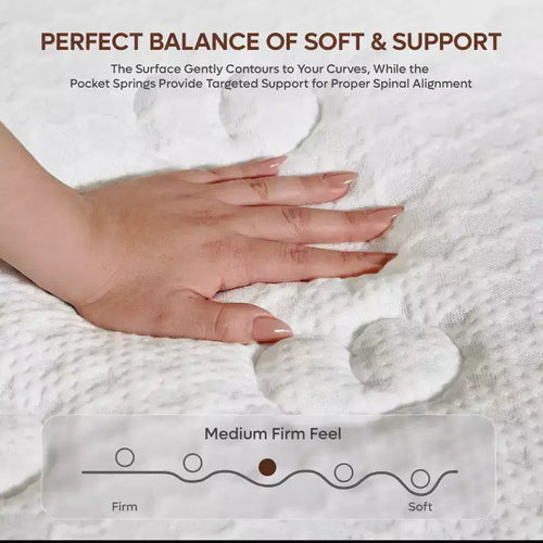 Matelas hybride Tencel King Size de 25 cm, fermeté moyenne, couche moelleuse et mousse à mémoire de forme rafraîchissante, livré dans une boîte.