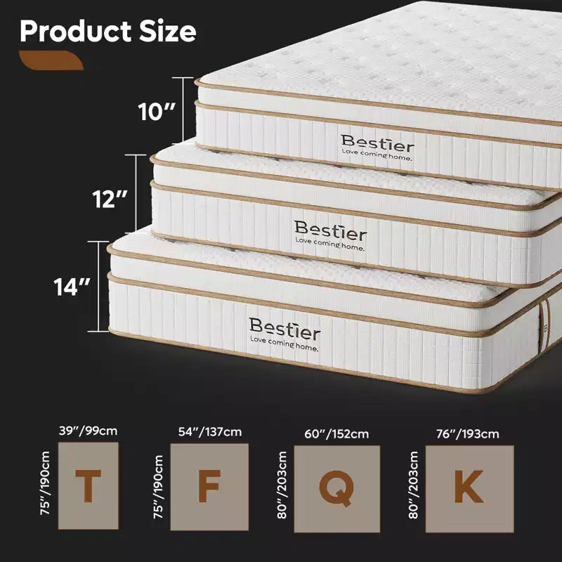 Matelas hybride Tencel King Size de 25 cm, fermeté moyenne, couche moelleuse et mousse à mémoire de forme rafraîchissante, livré dans une boîte.