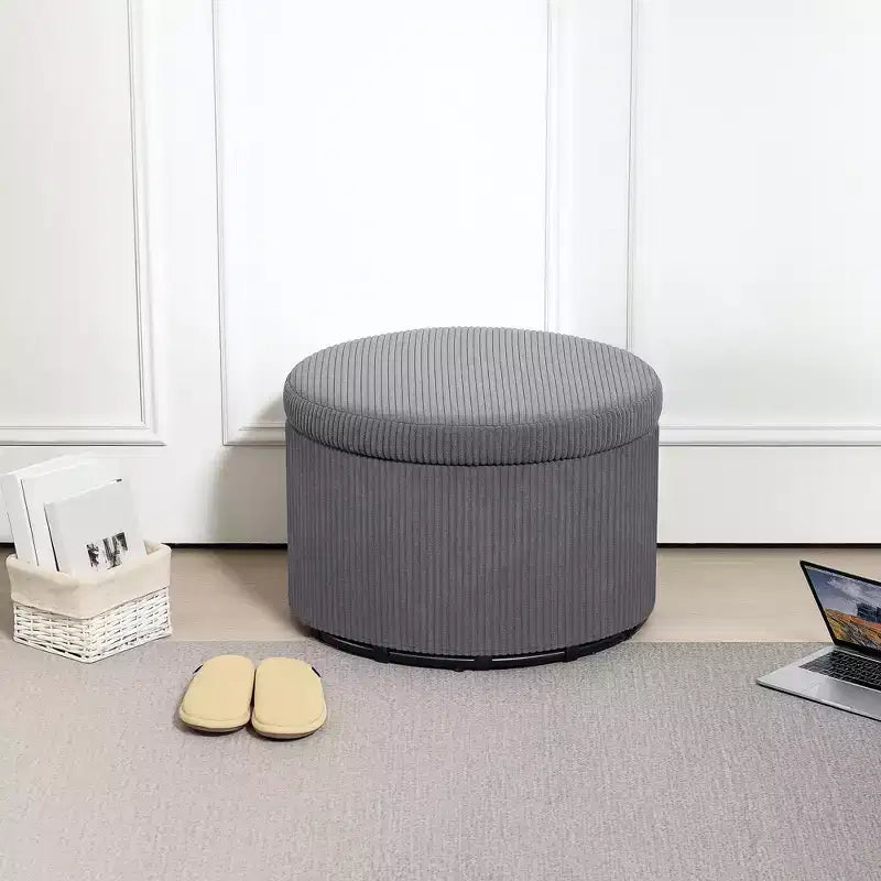 Pouffe de rangement rond de 24 pouces avec couvercle, repose-pieds rembourré en velours côtelé pour salon, chambre à coucher