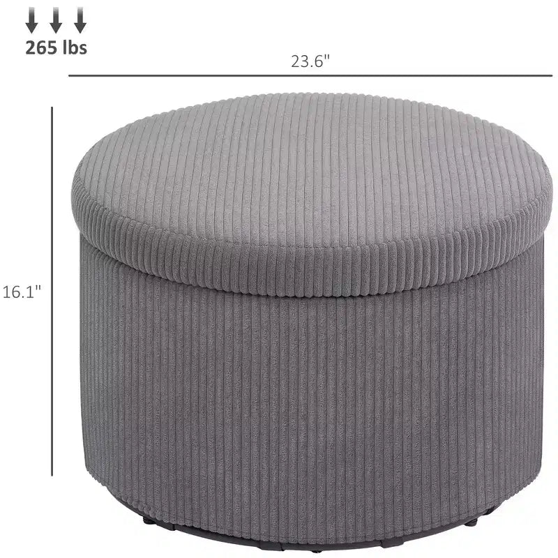 Pouffe de rangement rond de 24 pouces avec couvercle, repose-pieds rembourré en velours côtelé pour salon, chambre à coucher