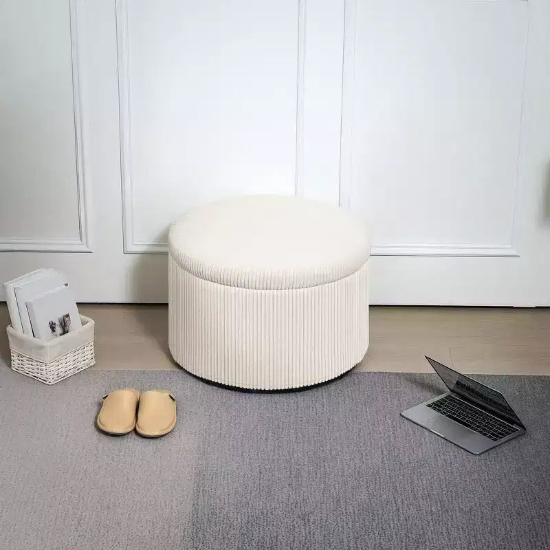 Pouffe de rangement rond de 24 pouces avec couvercle, repose-pieds rembourré en velours côtelé pour salon, chambre à coucher