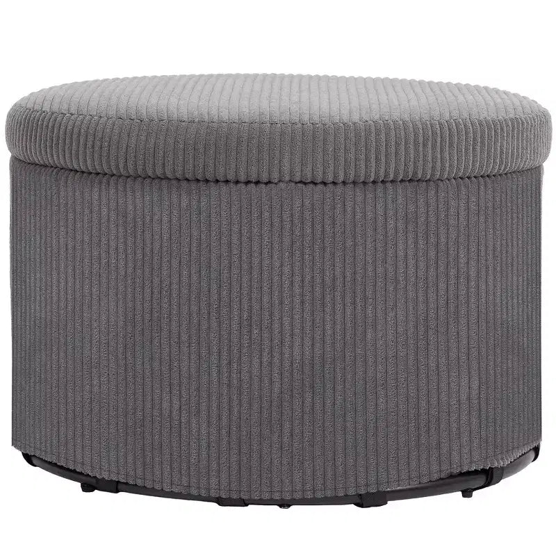 Pouffe de rangement rond de 24 pouces avec couvercle, repose-pieds rembourré en velours côtelé pour salon, chambre à coucher