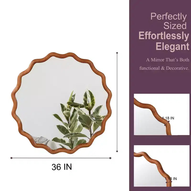 Miroir décoratif PexFix 36 avec cadre en bois massif ondulé, style moderne de ferme, pour chambre à coucher, salle de bain, salon, entrée, marron